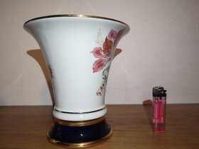 2x krásná ručně malovaná váza Royal Dux - květiny, kobalt - 16