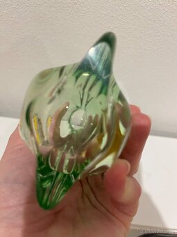 Hutní sklo - zelená váza, popelník a košíček - 16