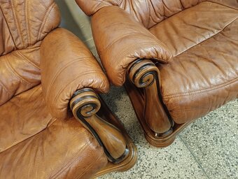 Kožená sedací souprava 3 + 2 + 1, nábytek z masívu - 16