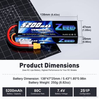 BATERIE LIPO ZEEE 5200mAh 50C/100C 7,4V 38,48Wh-2ks - 16