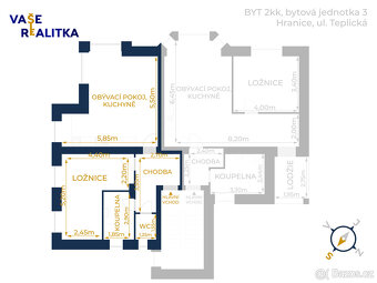 Pronájem, byt 2+kk, Hranice, ul. Teplická - 16