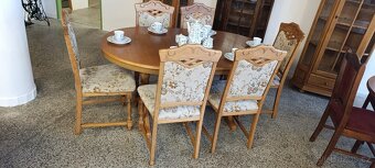 Rustikální jídelní set, rozkládací stůl, 6 židlí, masív - 16