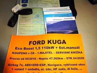 FORD KUGA EcoBoost 1,5 110kW+6st. man.- 1.Maj. -ČR- 47.560km - 16