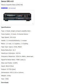 DENON DRS-610 Stereo Cassette Deck/ Dolby B-C/ MPX Filter - 16