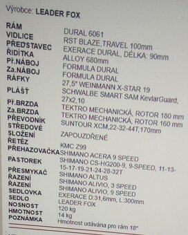 Prodám kolo LEADER FOX kola 27.5,rám 16 - 16