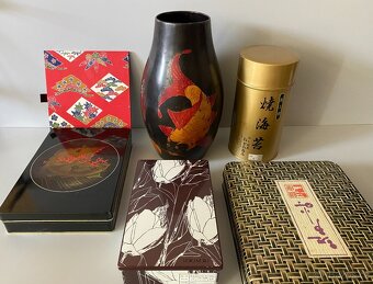 japonská váza japonská krabička plechovka obal originál - 16