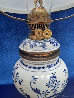 Porcelánová, petrolejová lampa Míšen - 16