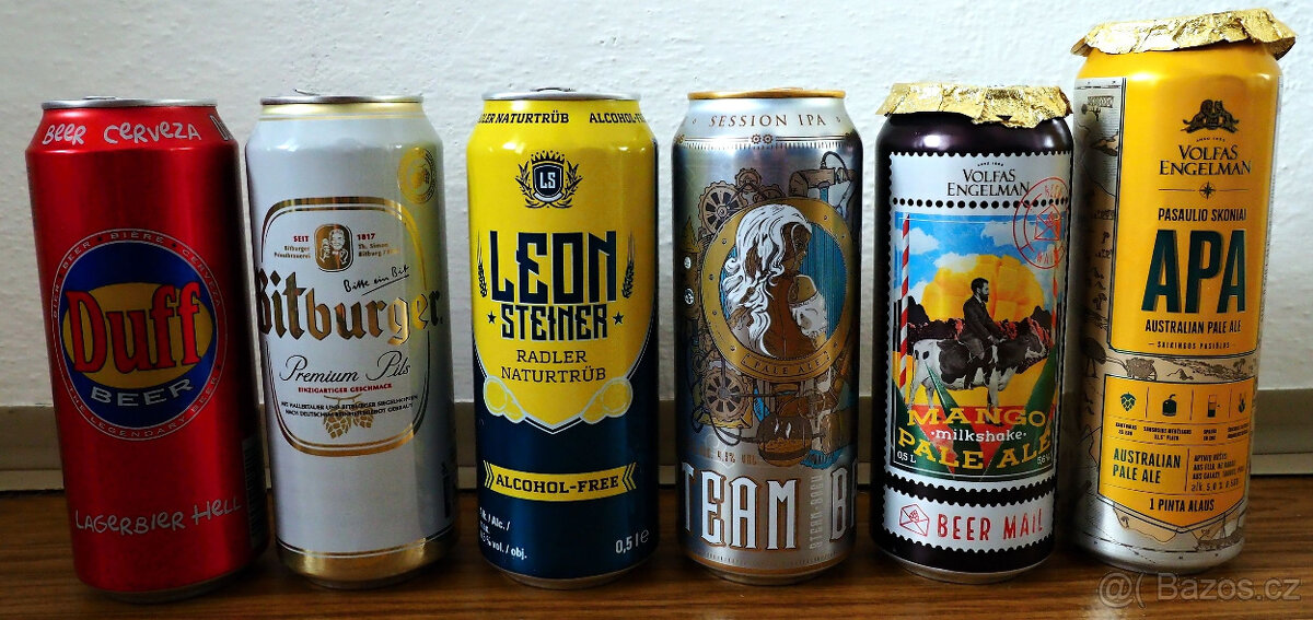 Sběratelské pivní lahve + plechovky: UK,DE,IT,HR,B,DK,GR,USA - 17
