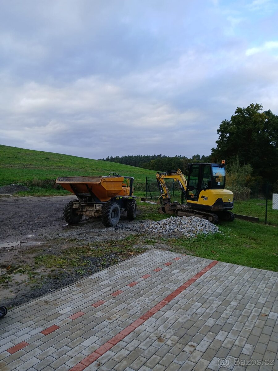 Výkopové práce minibagrem Yanmar, přeprava vozíkem 3t - 17