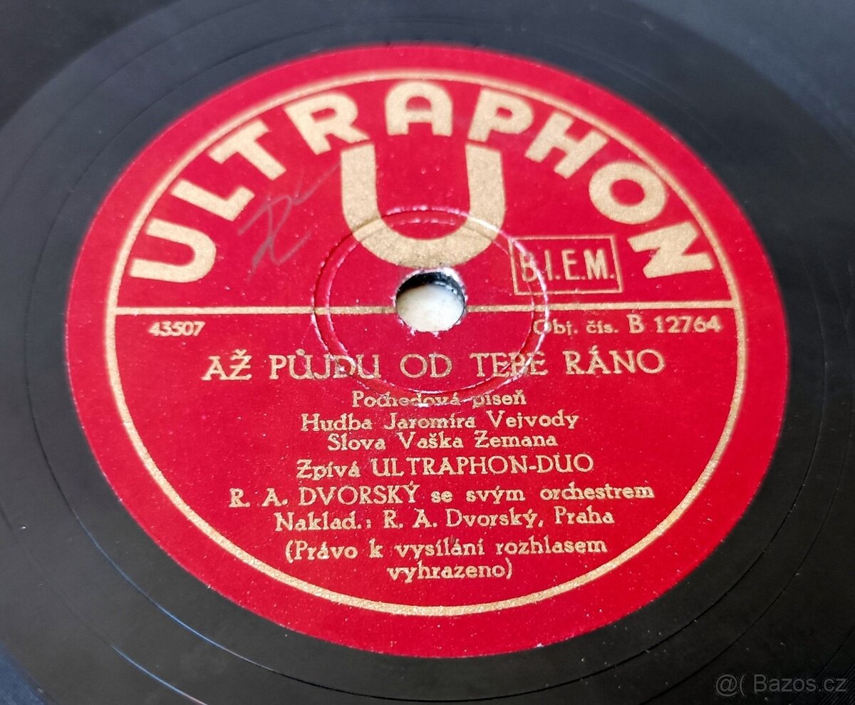 4 šelakové gramofonové desky ULTRAPHON, R. A. Dvorský - 17