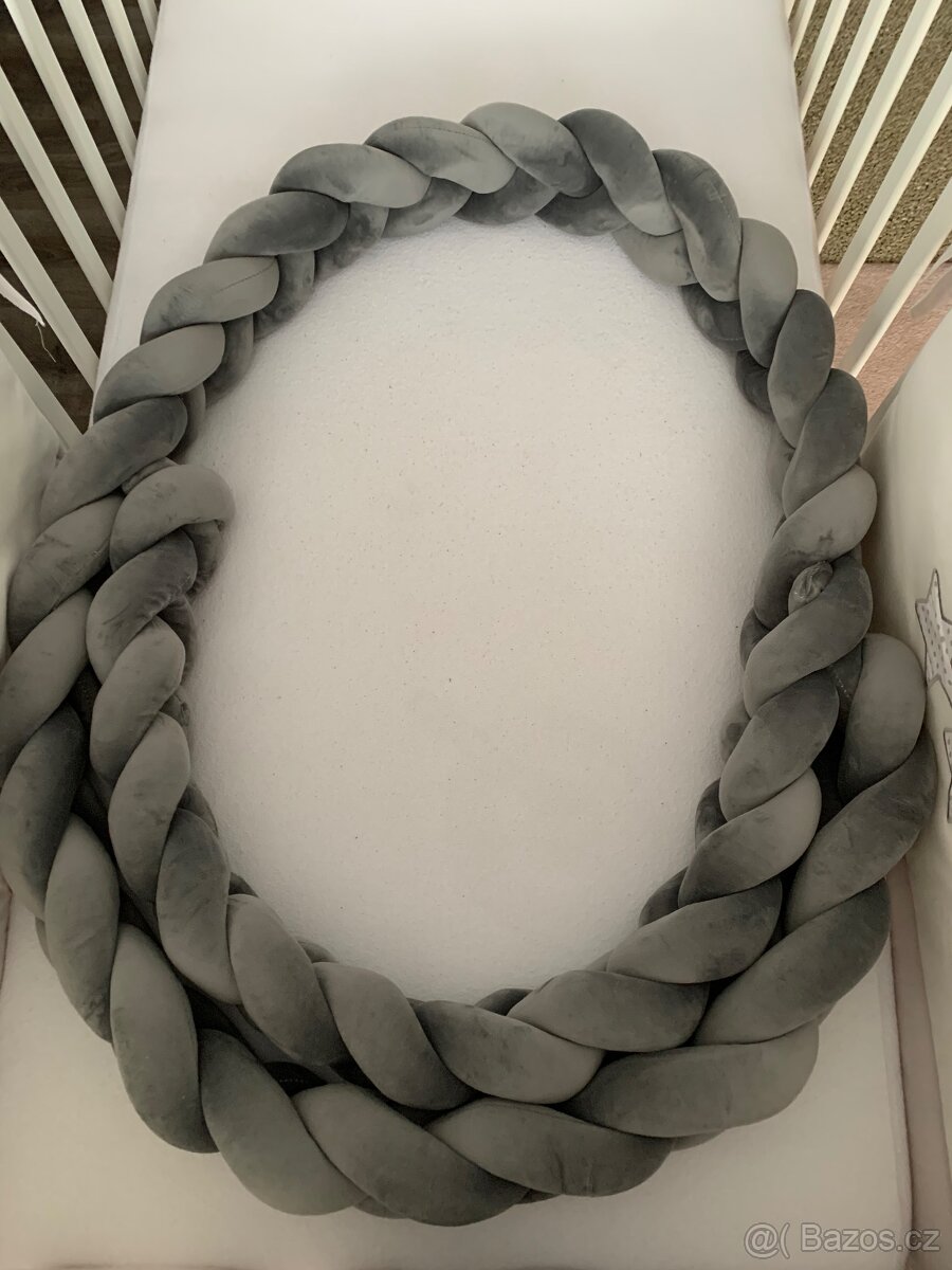 Nový bílý - šedý mantinel cop do dětské postýlky 3m - 17