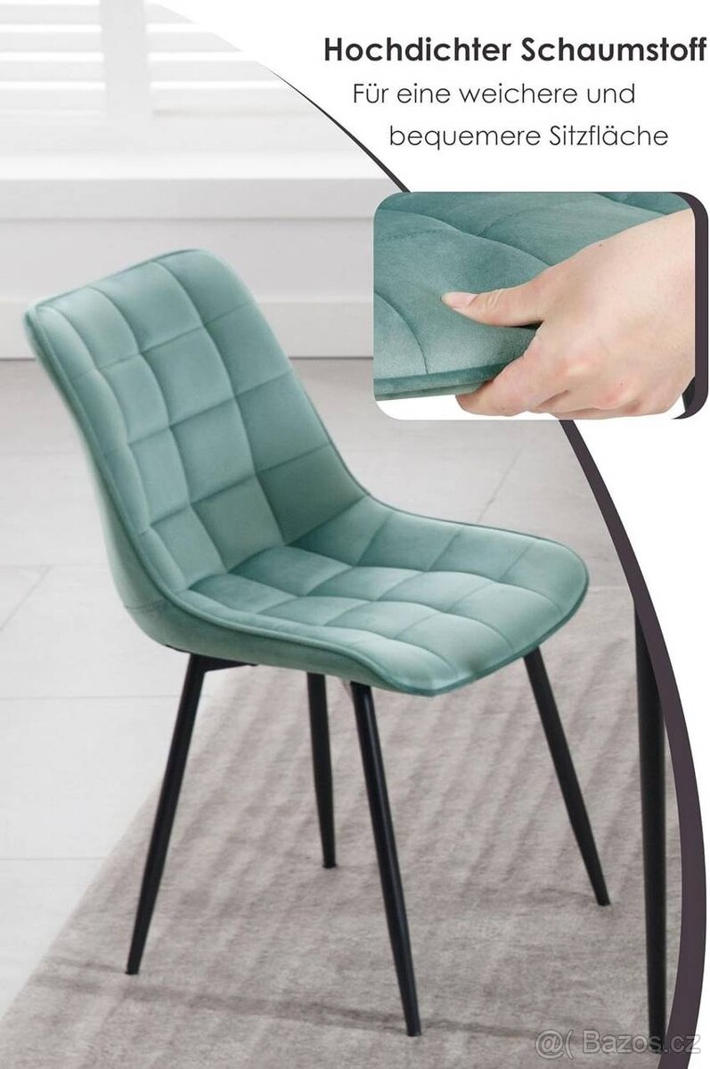 Nové jídelní židle tyrkys, růžová, potah velur. - 17