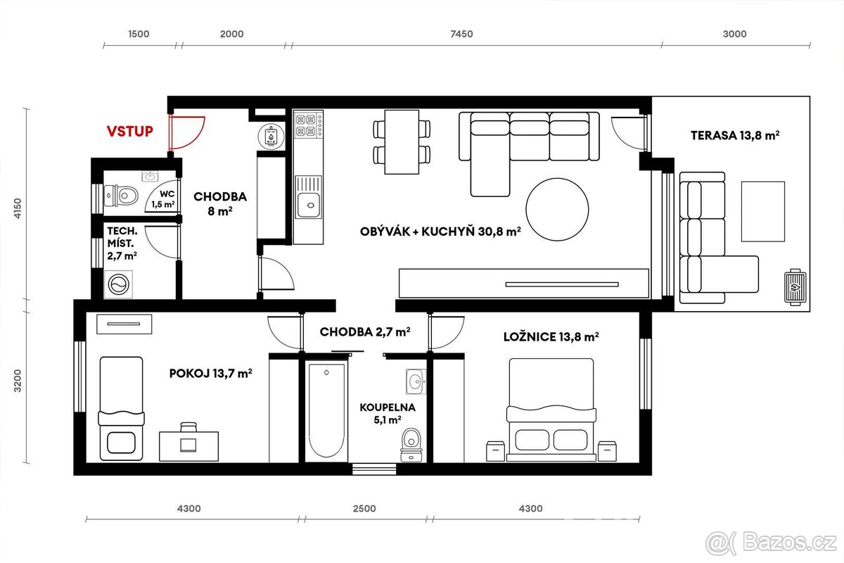 Prodej bytu 3+kk, 78m2, terasa, parkovací stání, zahrádka (S - 17