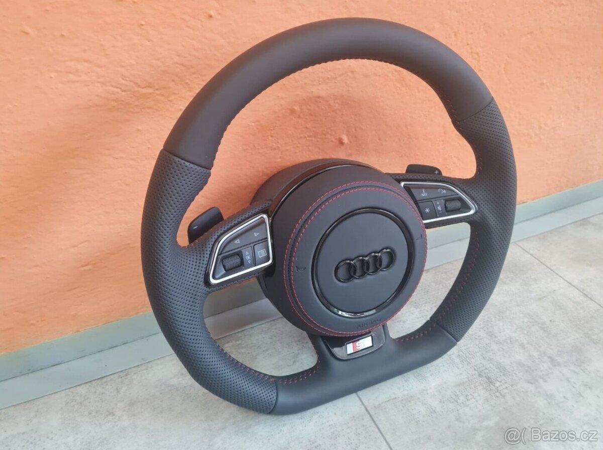 AUDI MULTIFUNKCNY VOLANT S AIRBAGOM A PADLAMI, červená niť - 17