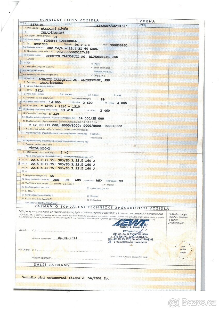 SCHMITZ CARGOBULL SKO 24/L - 13.4 FP60 COOL - mrazírenský - 17