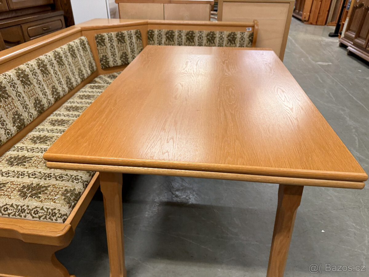 Dubová rohová lavice ,rozkládací stůl a tři židle - 17