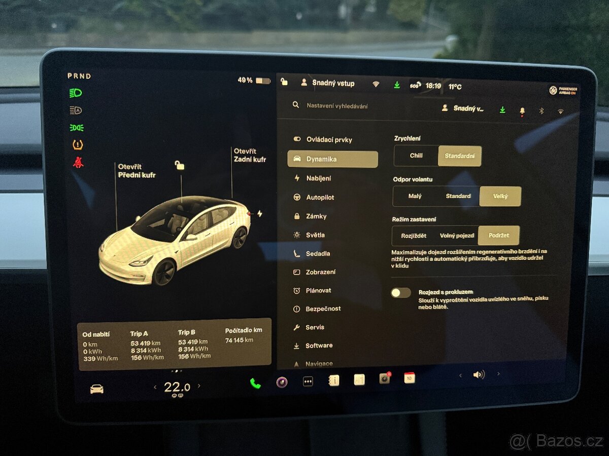 TESLA MODEL 3 SR+ 08/2021 74134KM SOH 92% BÍLÝ INTERIÉR - 17