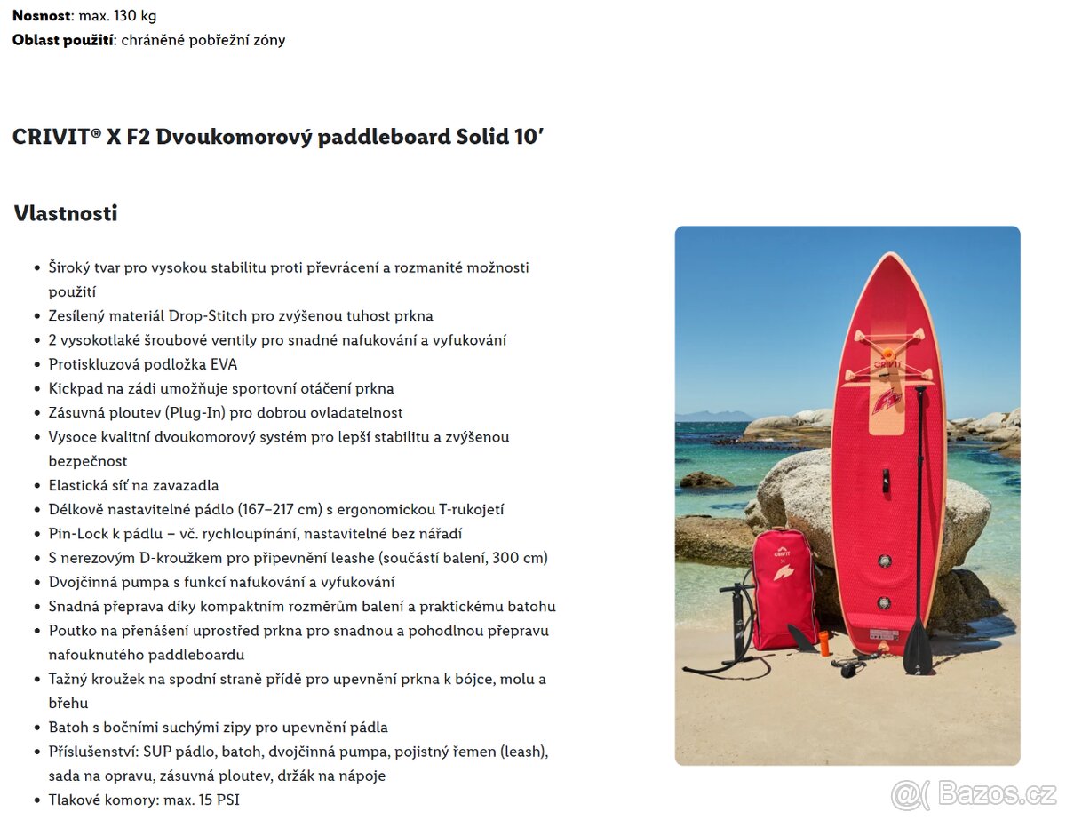 CRIVIT® X F2 Dvoukomorový paddleboard Solid 10′ Nový set - 17