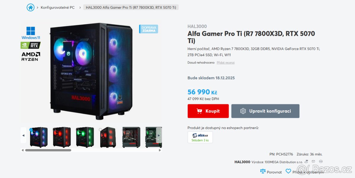 Herní PC - AMD Ryzen 7 7800X3D a RTX 5070Ti + Monitor zdarma - 17