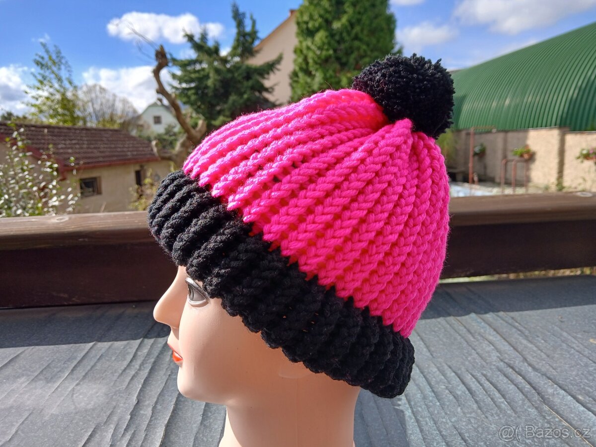 Nový pletený kulich dvojitý lem, - 17