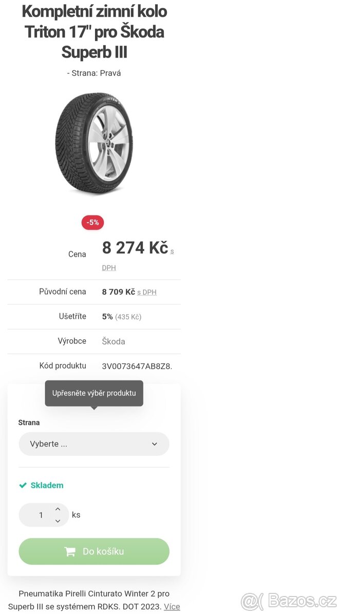 Zimní alu kola s TPMS senzory tlaku ŠKODA TRITON 215/55 R17 - 17