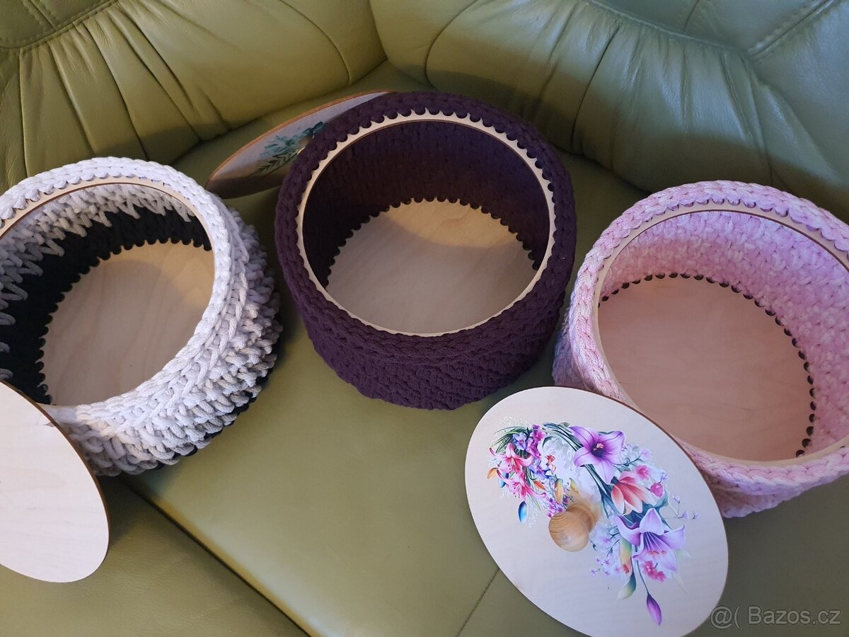 sbírka - sada háčkovaných úložných košů - 17