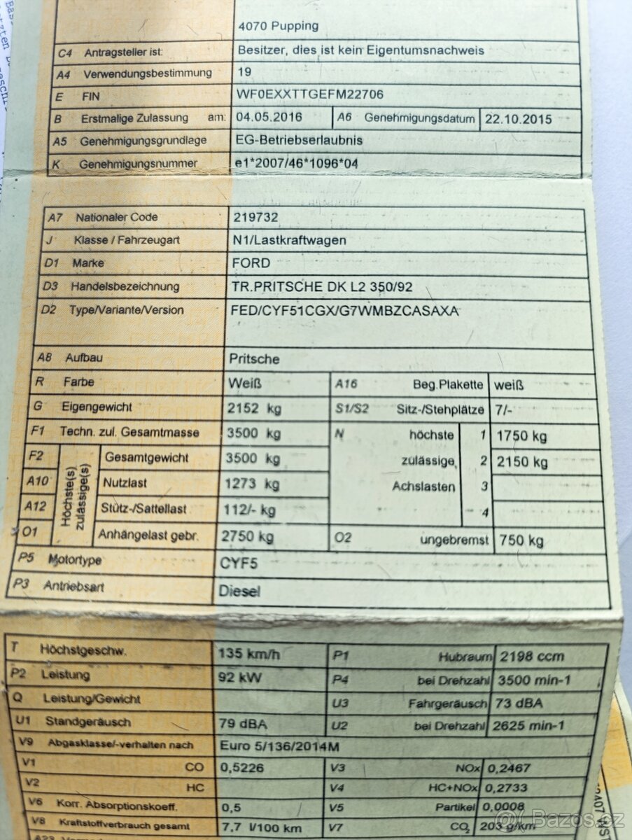 Ford Transit valník 7mist 2016 - 17