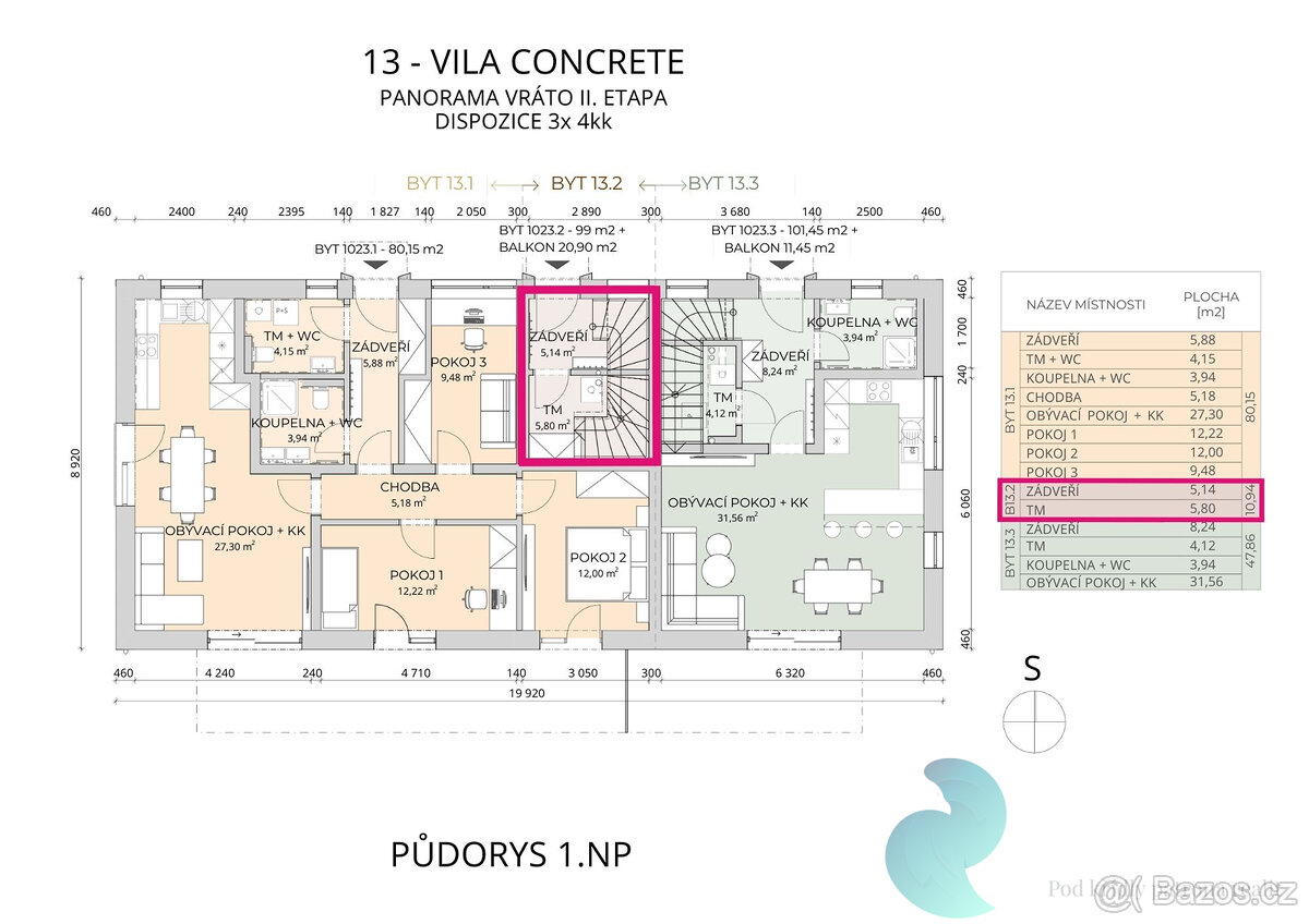 Prodej, byt 4+kk, 99m2, balkón, parkování, zahradní domek, V - 17