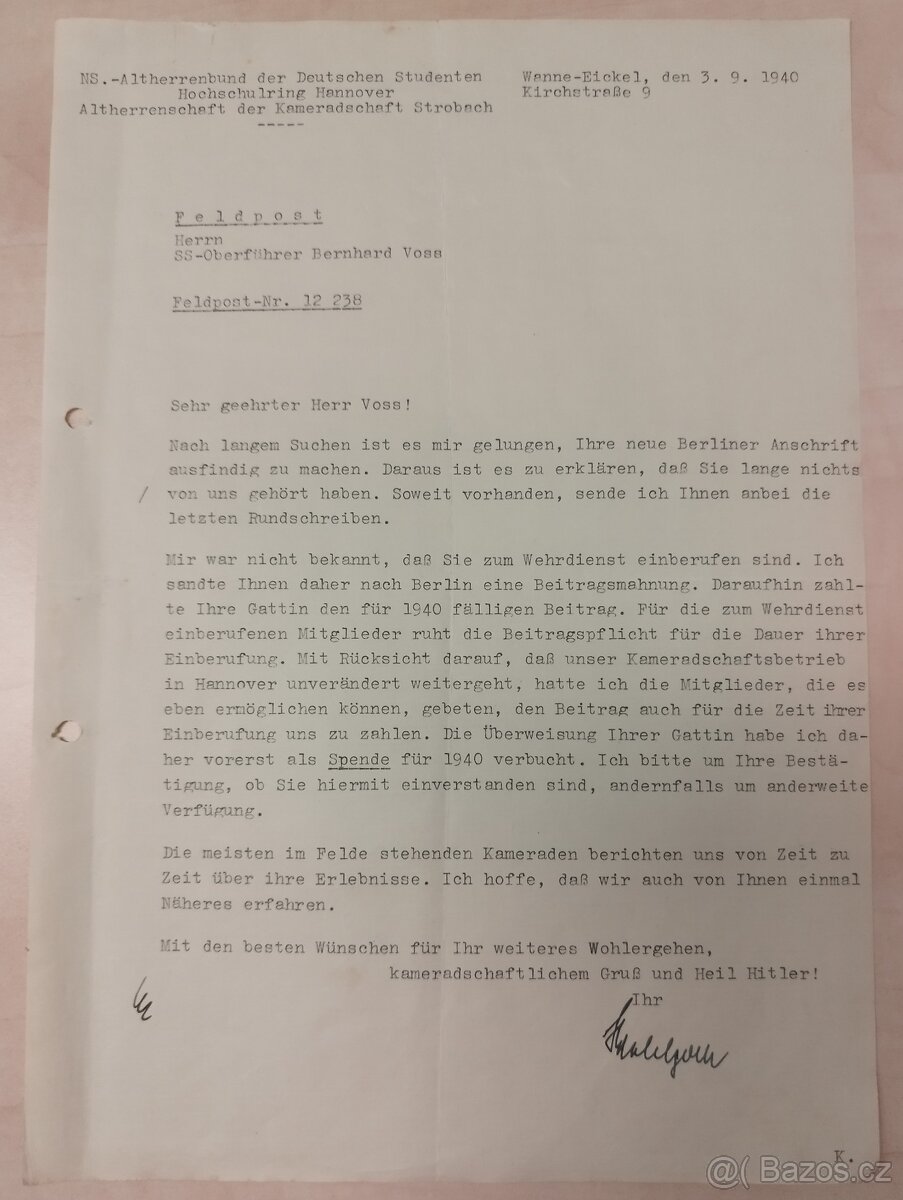 DOKUMENTY PO GENERÁL SS BERNHARD VOSS 1 - 17