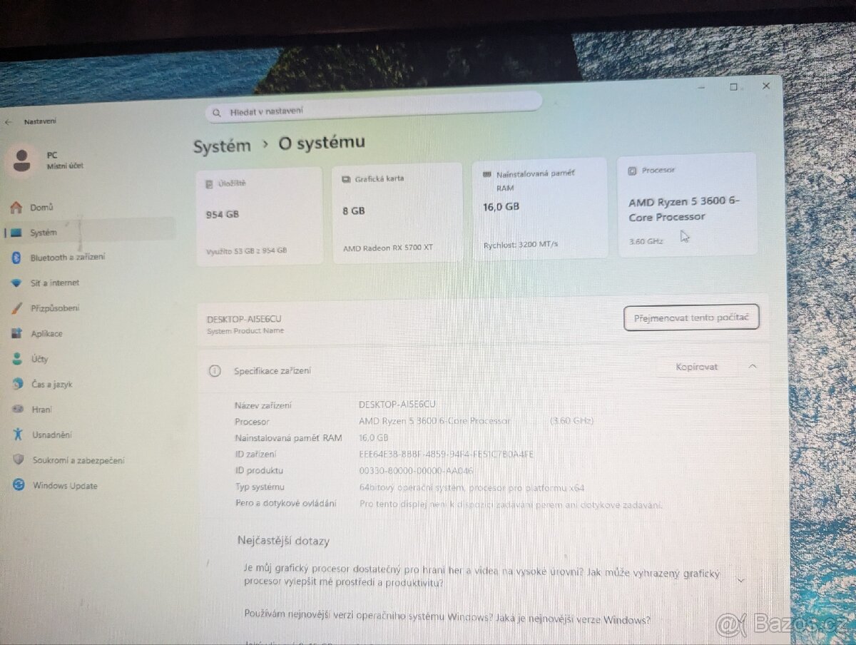 PRODÁNO | Herní počítač | Ryzen 5 3600 | RX 5700 XT | 16GB - 17