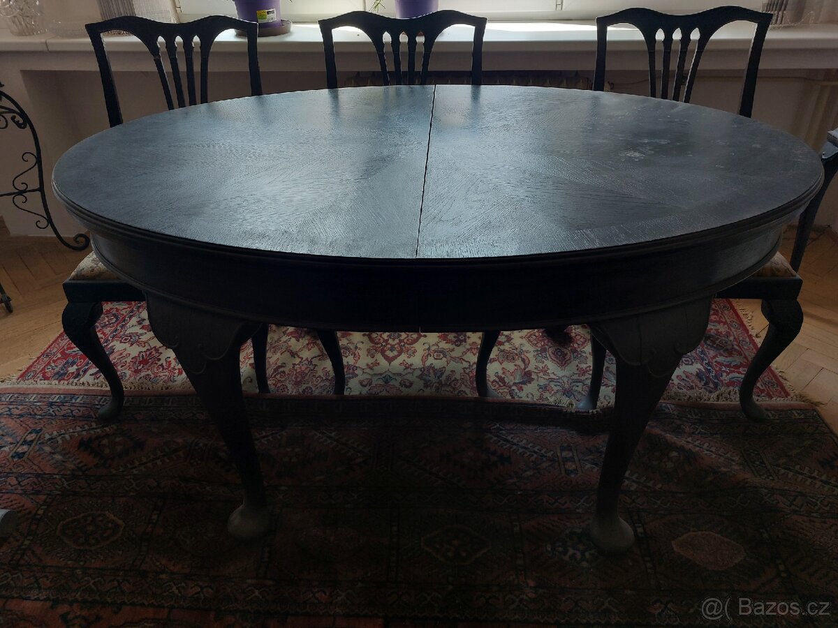 Starožitný stůl a 6 židlí - 17