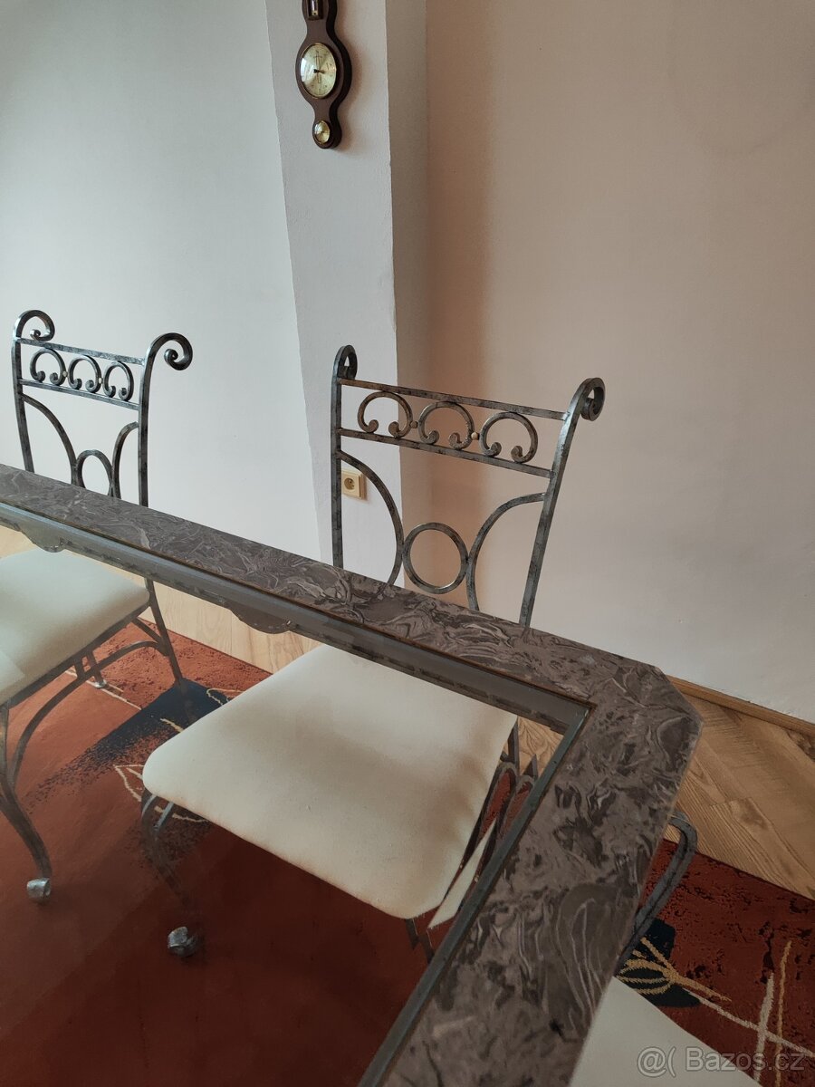 Secesně rustikální jídelní stůl a židle že Švýcarska - 17