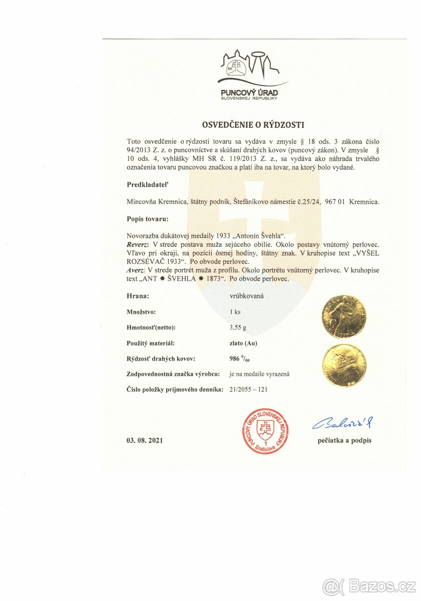 Kompletní sada Švehla 2021 - 2x zlato + 1x stříbro - 17