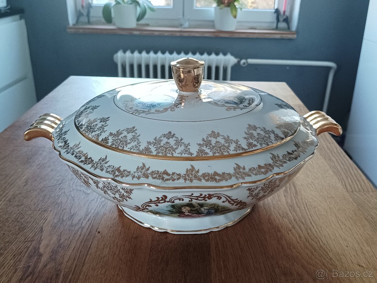 STAROŽITNÁ PORCELÁNOVÁ TERINA A TALÍŘ LIMOGES FRANCIE - 17