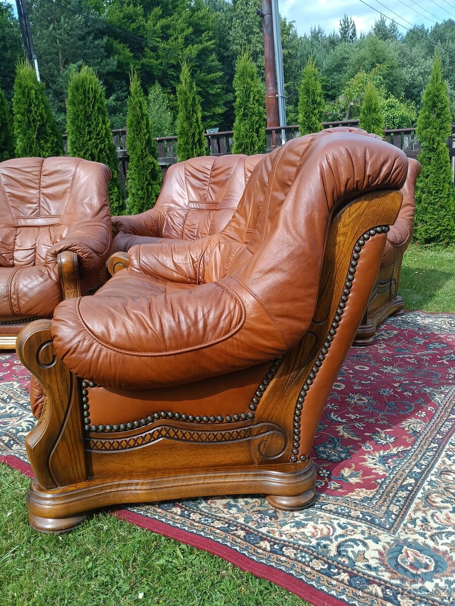 Kožená rustikální sedací souprava 3 - 2 - 1 .TOP STAV . - 17