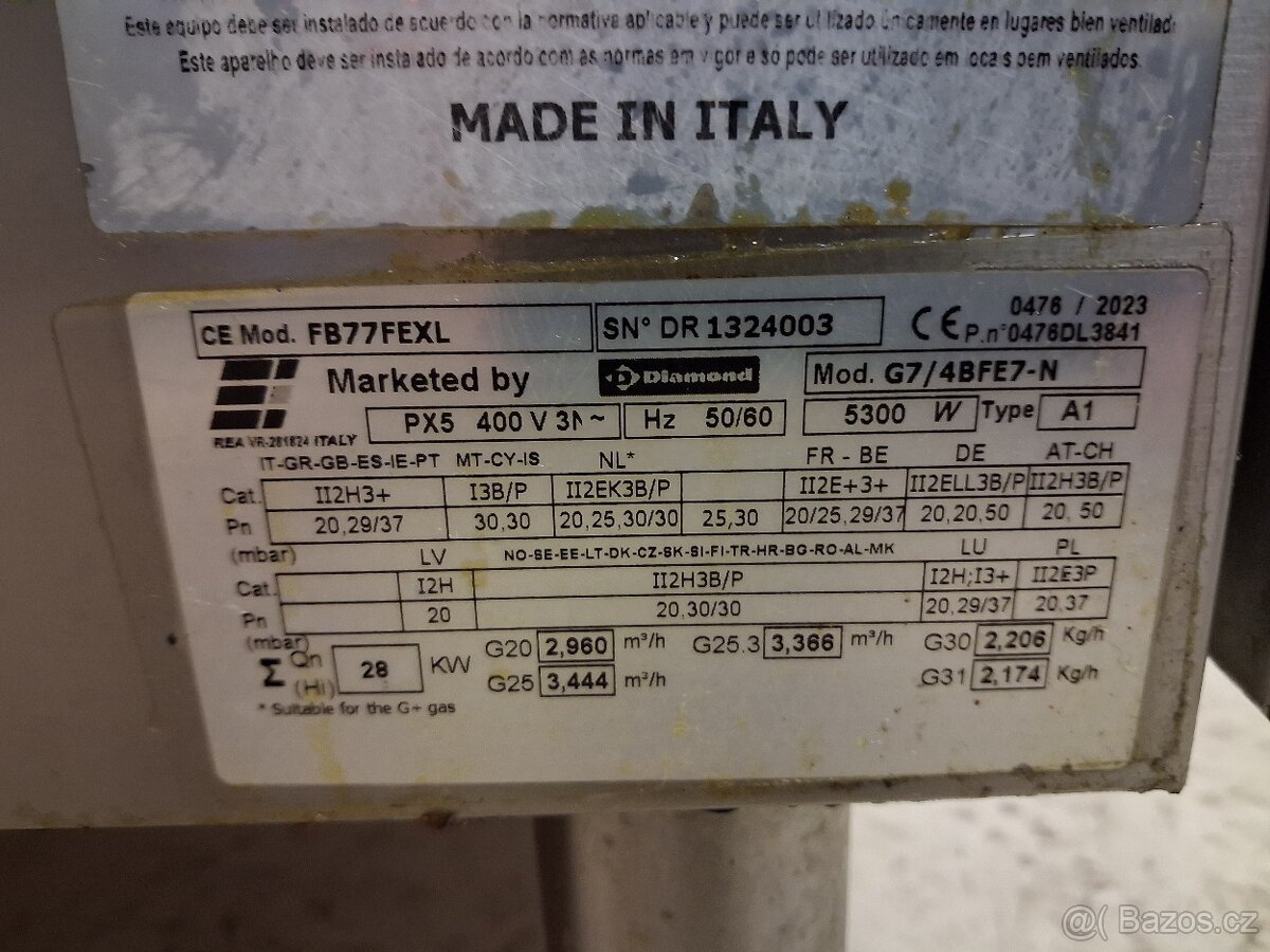 Gastro sporák Diamond, 4x plyn. hořák, elektrická pec 6x GN - 17