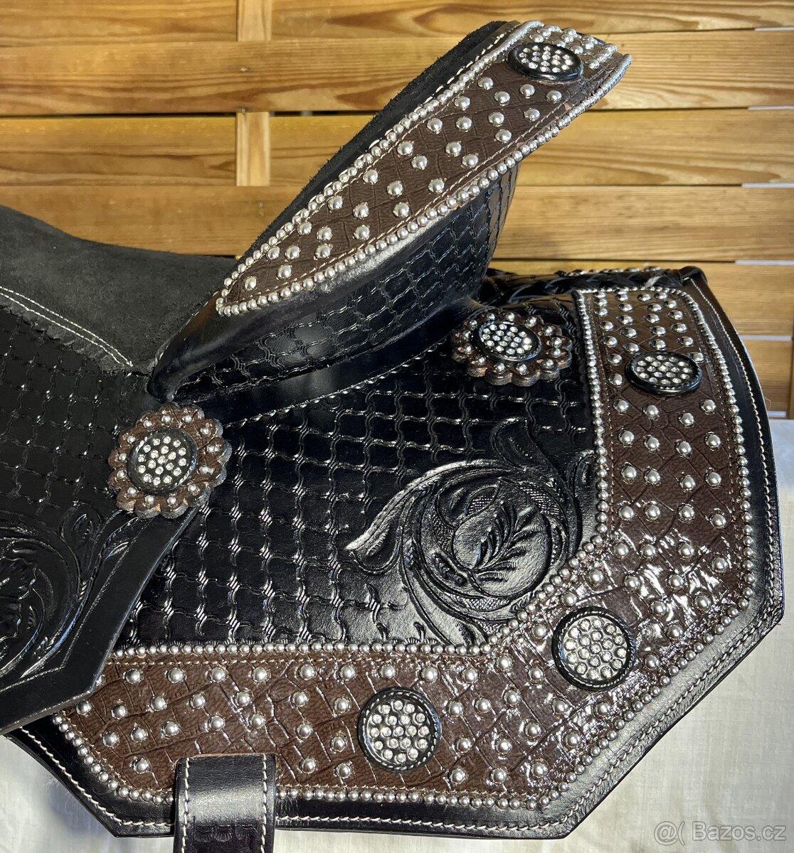 Westernový sedlový komplet 22) černé Basket hnědý krokodýl - 17