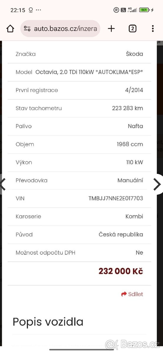 Prodej Škoda Octavia 3 combi 1,9Tdi/110kw - 17