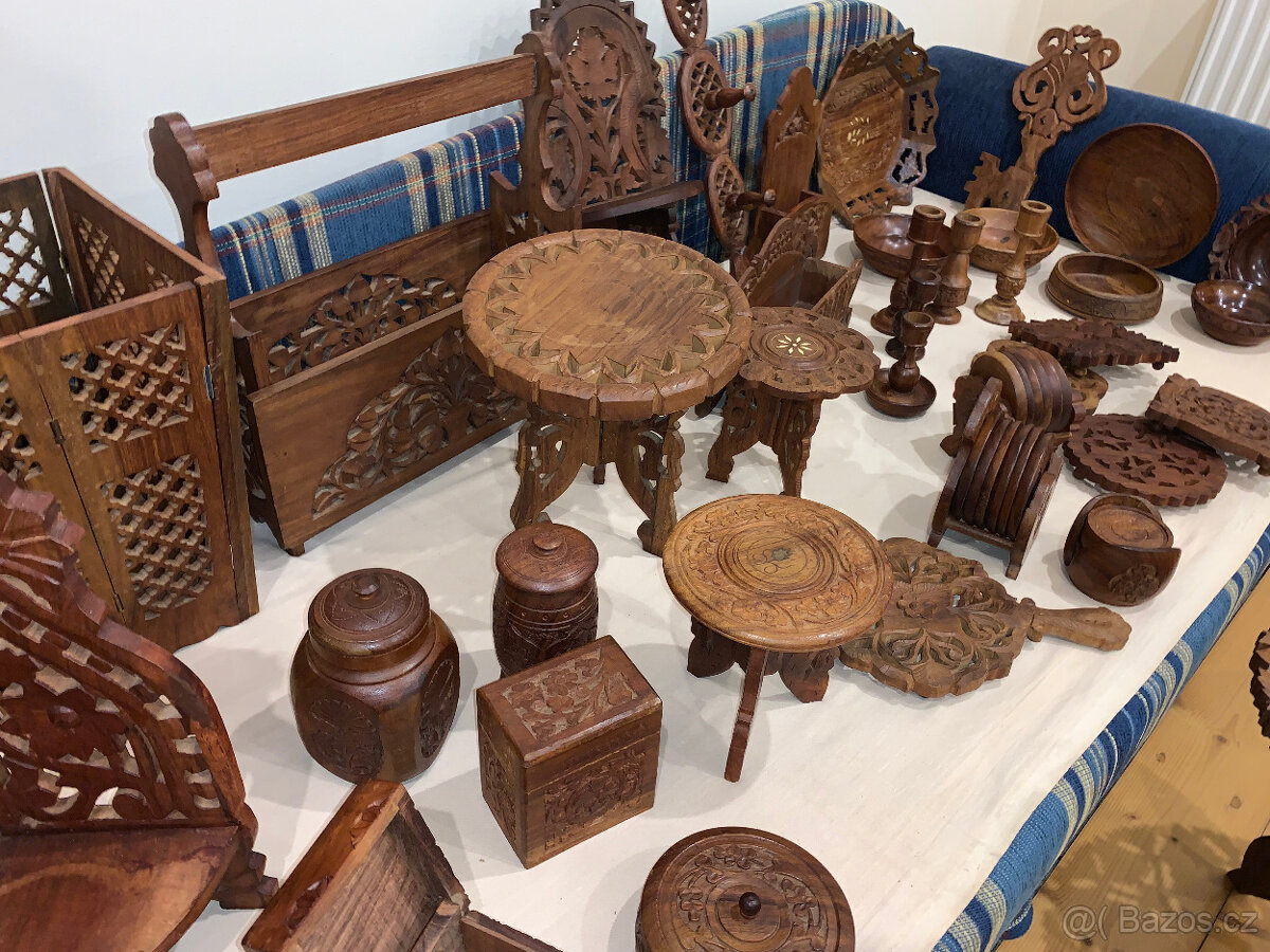 Indické dřevo dekorace 39ks_1980 - 1985 zachovalý stav - 17