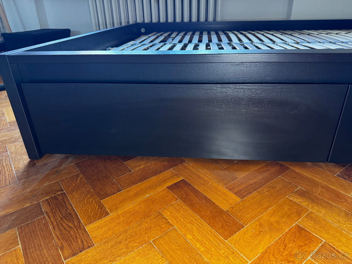 Rám postele, IKEA MALM černohnědá dýha + rošty LÖNSET - 17