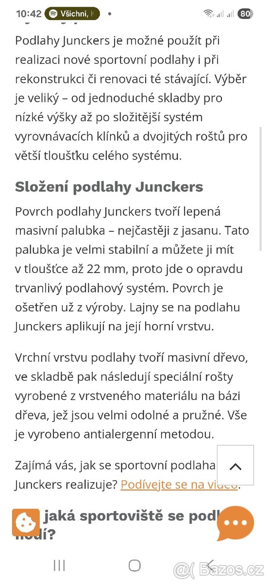 Prodám parketovou zatěžovou podlahu Junckers industrier (l - 17