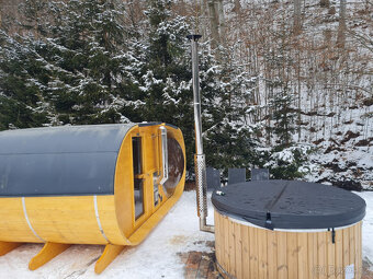 Venkovní oválná sauna s panoramatickým oknem s odpočívárnou - 17