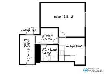 Pronájem prostorného bytu 1+1, 33 m2 - ul. Příkop, Brno - 17