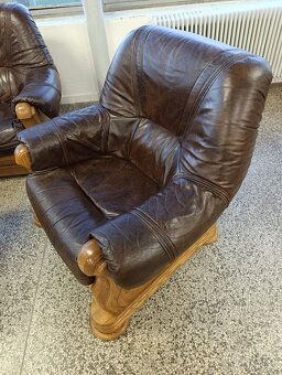 Rustikální kožená sedací souprava, 3 + 2 +1, masív - 17