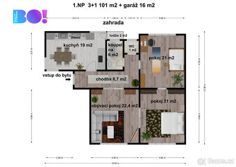 Prodej bytu 3+1 se zahradou a garáží, Prostějov - 17