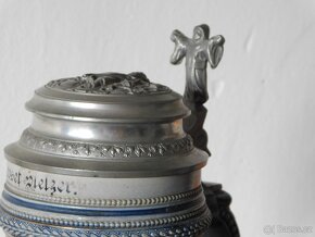Starožitný historický cyklistický kameninový korbel - bier s - 17