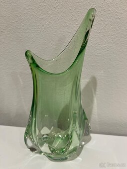 Hutní sklo - zelená váza, popelník a košíček - 17