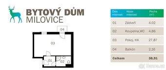 Pronájem bytu Milovice 1+kk, 39 m2 včetně balkonu - 17