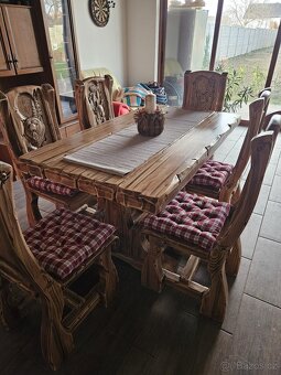 Drevený stôl Poľovnicke motivy 200×90cm vrátane10 stoličkov - 17