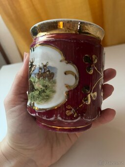 Starý hrnek - kafáč 3 ks; motivy - koně, krávy, jelen, srny - 17